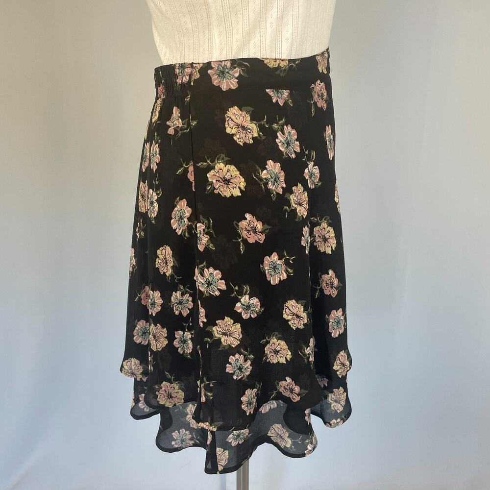 Y2K Mini Skirt Medium Black Pink Floral Flirty Asymmetrical Chiffon Feminine - Picture 4 of 13
